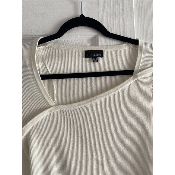 Lucy Paris Women's Small Ivory Ribbed Assymetrical Neckline‎ - Picture 2 of 5